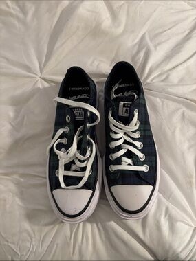 Converse Plaid Low Top Sneakers in Navy and Green